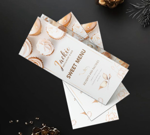 Elegant custom printed menu cards displayed on a table setting